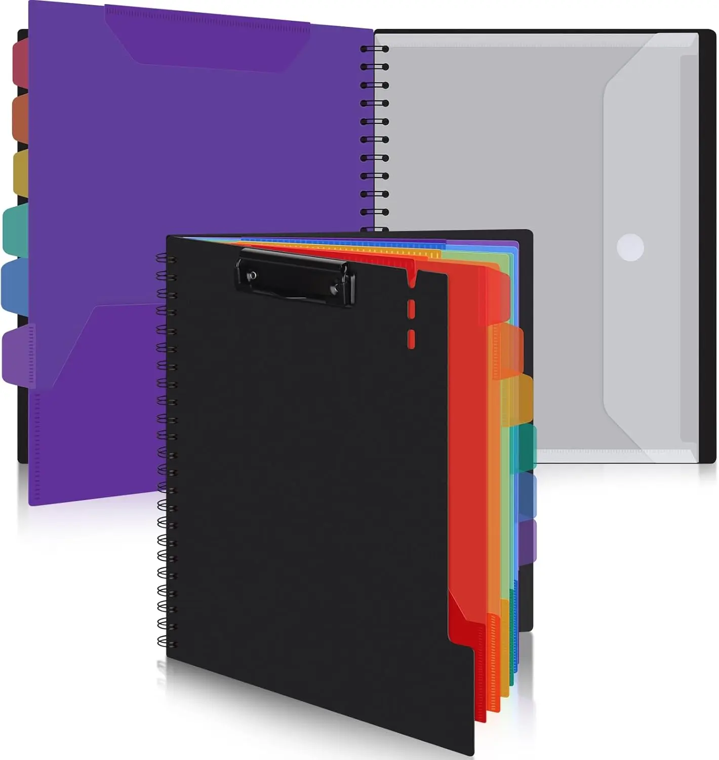 Hardcover Clipboard Folio Organizer - Letter Size (11''x8.5'') Office Filing Tool with 6 Color Dividers, 12 Pockets, Sticky Tabs (2 Pack) for Office Professionals, Back To School Haul, Metal Clips, Easy Retrieval System, Efficient Organization