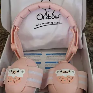 Orzbow 2-in-1 Baby Ear Protection for Babies Infant up to 48 Months Noise Cancelling Headphones with Cute Bear Design Fluffy Earmuffs for Airplane Travel Sleep Gray