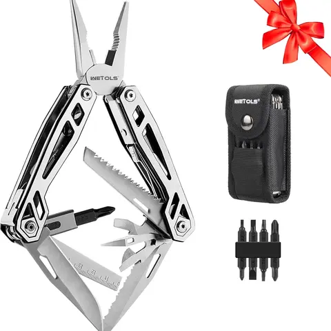 WETOLS 21-in-1 Multitools with Pocket Knife, Stainless Steel Self-locking Pliers with 8 Screwdriver Bits, Multi Tool Camping Gear, EDC Knife with Pouch for Outdoor Survival, Gift for Christmas,New Year