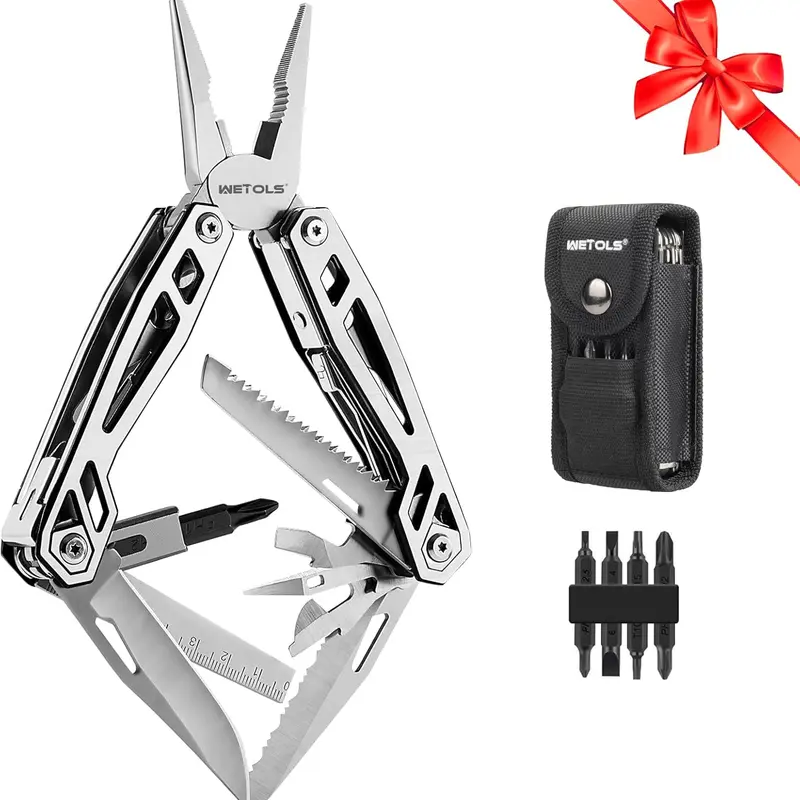 WETOLS 21-in-1 Multitools with Pocket Knife, Stainless Steel Self-locking Pliers with 8 Screwdriver Bits, Multi Tool Camping Gear, EDC Knife with Pouch for Outdoor Survival, Gift for Christmas,New Year