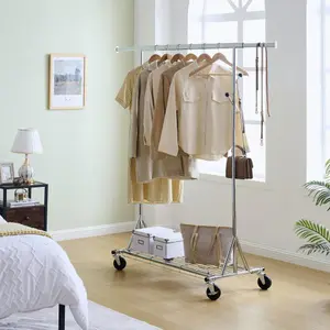 Rolling Clothes Rack Heavy Duty on Wheels, 1-Step Collapsible Industrial Garment Rack 600LBS, Commercial Mobile Hanger Stand with 4 Casters for Storage, Portable Wardrobe Rack