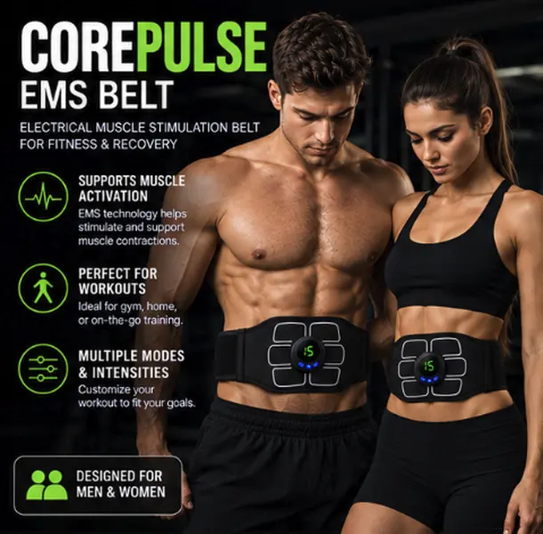 CorePulse EMS Belt – Abdominal Muscle Stimulator, Electric Muscle Stimulator & Fitness Massage Belt