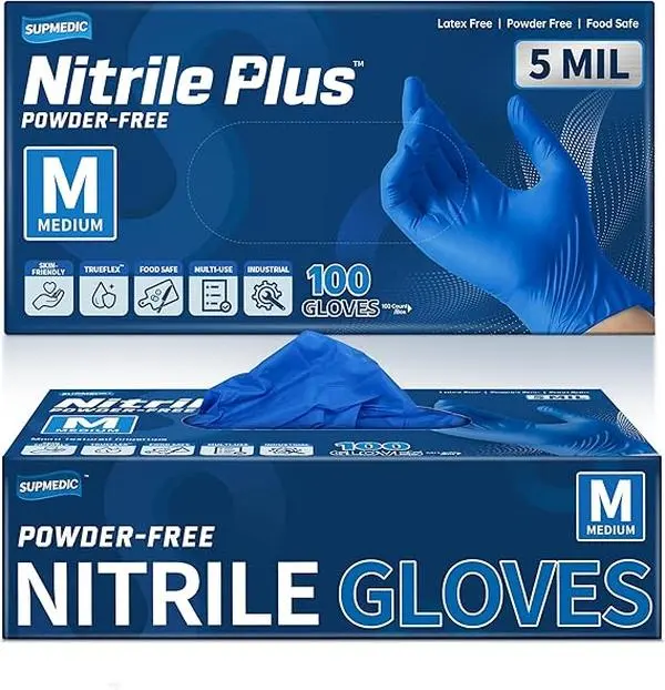 Disposable Nitrile Gloves, 5Mil Chemical Resistant Powder-Free Latex-Free Glove Exam Cook Tattoo, Black Blue 100Pcs