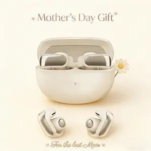 Open Clip-On Earbuds Mother's Day Gift, Non-In-Ear Fashion Ear Clips with Ambient Awareness, Easy Button Controls for Music & Calls, All-Day Comfort Wear