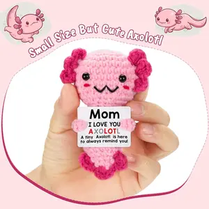 Mom Gifts from Daughter Mini Crochet Axolotl for Mothers Birthday Christmas Day Basket Box Funny Presents for First New Bonus Mom in Law Like Necklace Card Bracelet Blanket Flowers Candle Mug