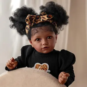 Babeside 20 Inch 8 Piece Baby Doll Set, Cloth Body + Vinyl Dark Skin, Unisex Cute Clothes Dolls with Gift Box and Feeding Accessories, Christmas New Year Birthday Gifts