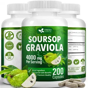 【FreshDrinkUS】 Premium 200 Soursop Capsules, 4000mg per Serving, 100 Days Supply – 100% from Natural Soursop Graviola Fruits and Leaves Extract, Vegan Capsules, Non-GMO, Gluten-Free. Edible Supplement
