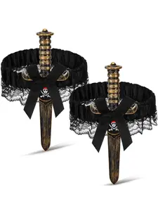 Halloween Bow Garter with Pirate Dagger Lace Bow Leg Ring Sword Leg Holster for Women Halloween Pirate Dress Up Props, Party Event Props, Cosplay Accessory for Funny Party, Birthday Gift, Party Favor