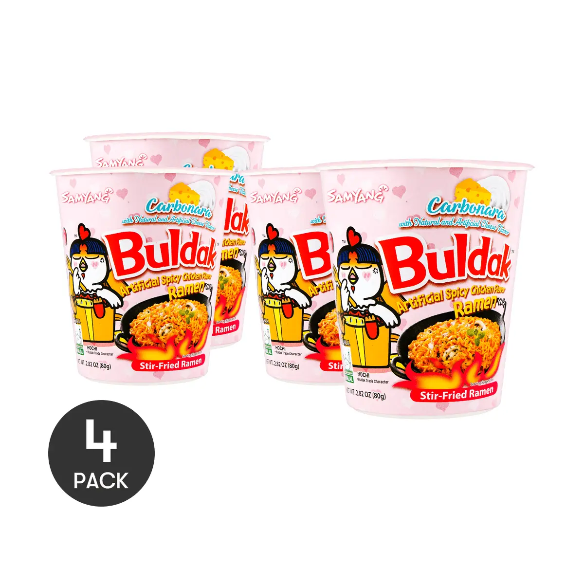 4-Pack SAMYANG Buldak Pink Spicy Chicken Noodles - Creamy Cheese Flavor, 80g Cups 4-Pack SAMYANG Buldak Pink Spicy Chicken Noodles - Creamy Cheese Flavor, 80g Cups