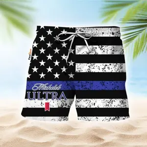 Michelob Ultra USA Flag Swim Trunks – American Flag Beer Lover Summer Beach Shorts, Men’s Quick Dry Pool Party Swimwear, Lightweight Vacation Outfit