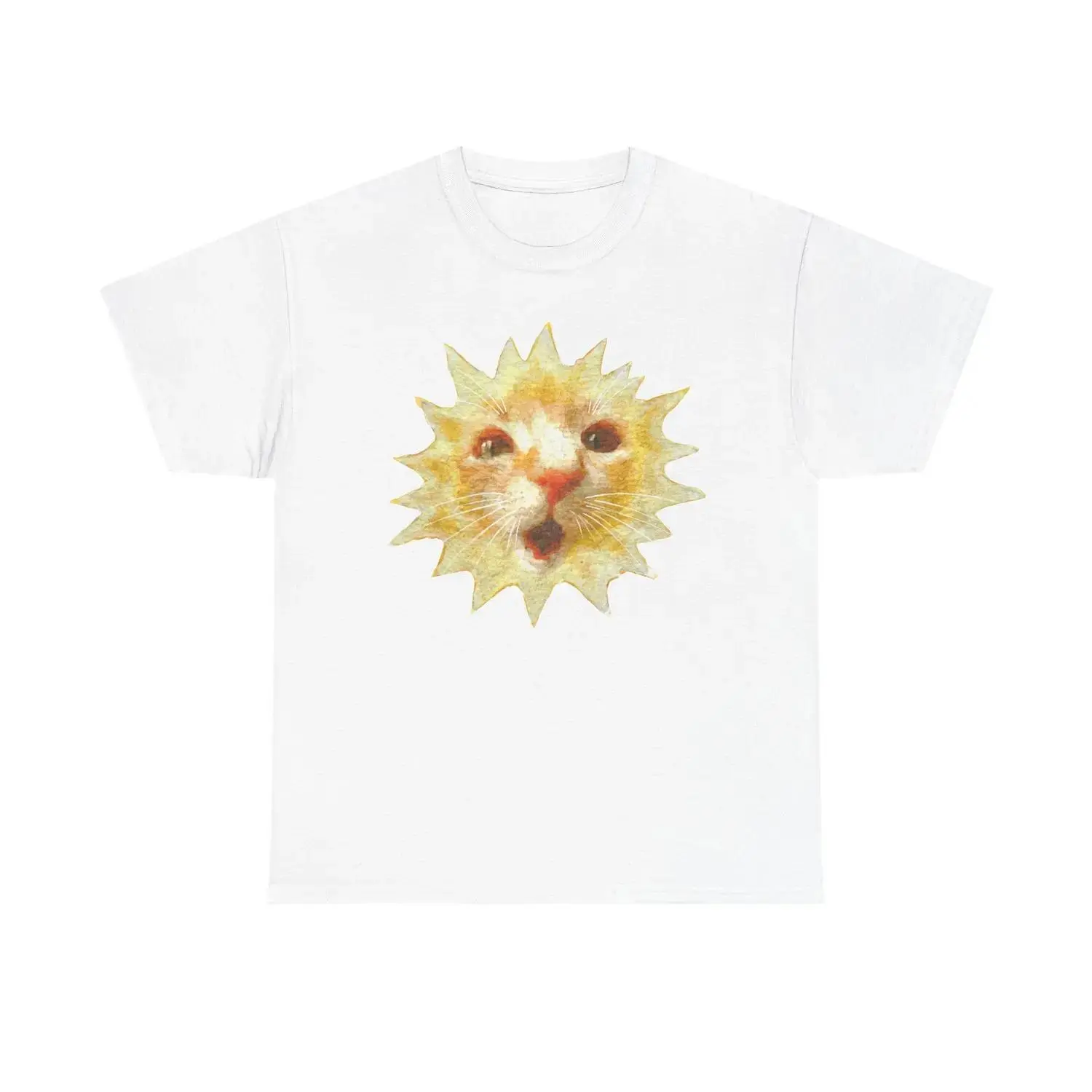 Men's 100% Cotton Shortsleeve Round Neck Cat Sun Meme Graphic T-Shirt, Unisex Casual Stylish Tee, Humorous Menswear Top