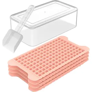 Mini Ice Cube Tray 4Pack, Small Ice Trays for Freezer with Bin, Crushed Ice Tray with Ice ContainerEasy Release Nugget Ice Tray