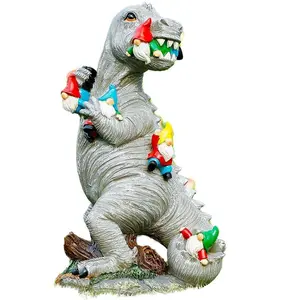Dinosaur Eating Dwarf Garden Statue, Whimsical Garden Statue, Outdoor Yard Art Decor, Patio Lawn Courtyard Sculpture, Garden Art Piece, Moving Gift for New Home