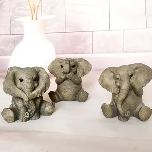 Adorable Gray Resin Elephant Trio Home Decor Cute Fun