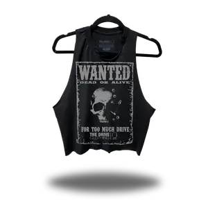 TheDriveClothing Wanted Road Rash Black Crop Stringer – Y2K Streetwear Crop Tank, TikTok Viral Biker Fashion, Grunge Goth Alt Girl Aesthetic, Urban Festival Gym Outfit, Skater Streetwear Summer Top