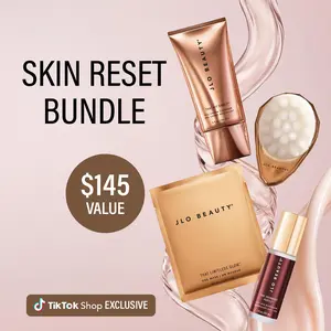 JLO BEAUTY - JLO Skin Reset Bundle – That Overnight Hustle Serum + That Hit Single Gel Cleanser + That Limitless Glow Sheet Mask + FREE Exfoliating Cleansing Brush | Smooth, Brighten, Clear Pores & Hydrate for the Ultimate JLo Glow