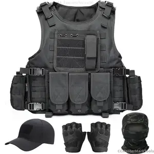 Tactical Vest for Men, Airsoft Vest, Black Molle Vest and Cap Protective Equipment, Tactical Airsoft GearCCMasterMarkToolsLumièreNoire16