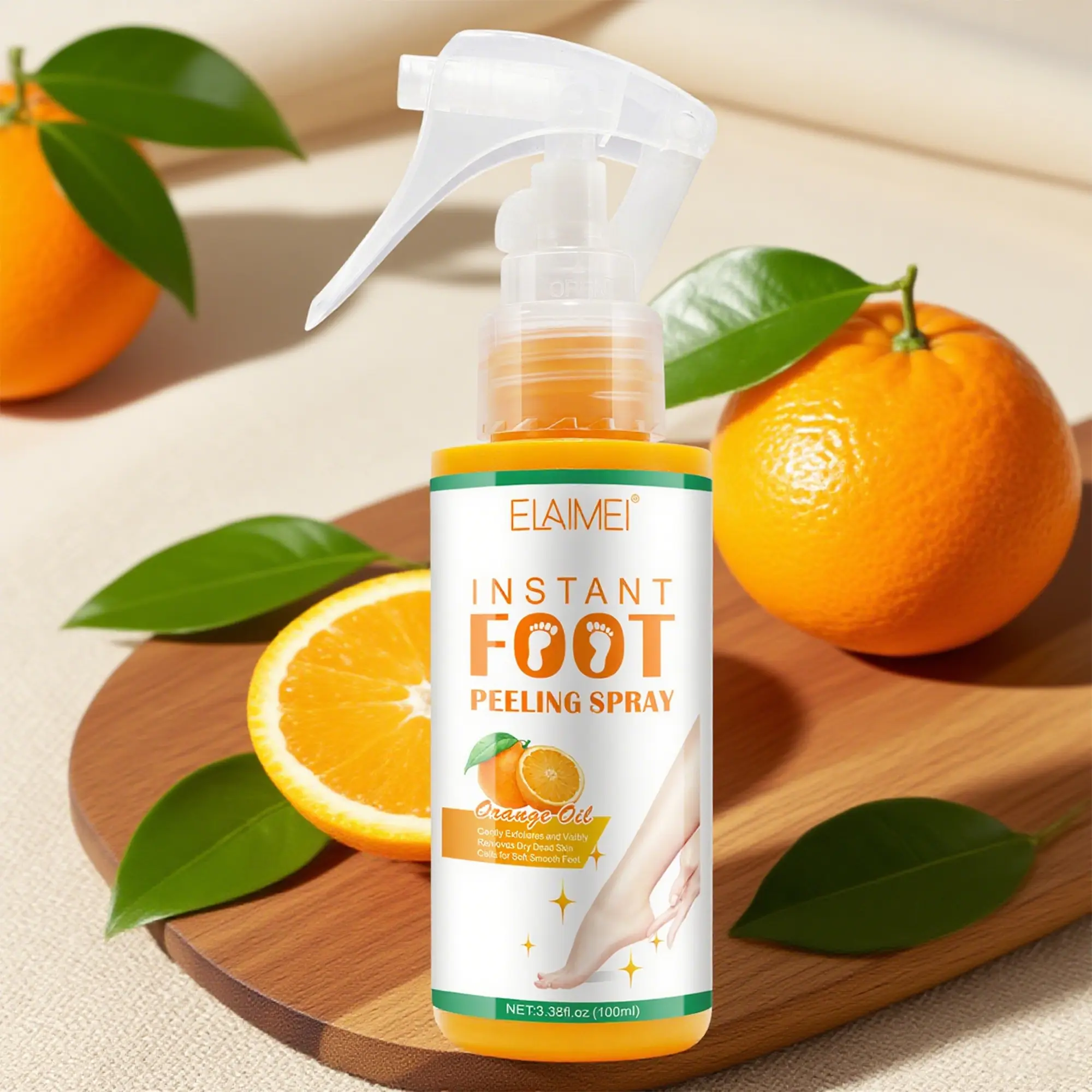 1 Count, 100ml, ELAIMEI Foot Exfoliating Spray, Gently Softens & Dissolves Dead Skin & Oil, Enriched with Plant Extracts & Tea Tree Oil, Including AHA, Orange Oil, Sugar Cane & Oolong Tea Extracts. Ideal for Foot Care & Exfoliation.