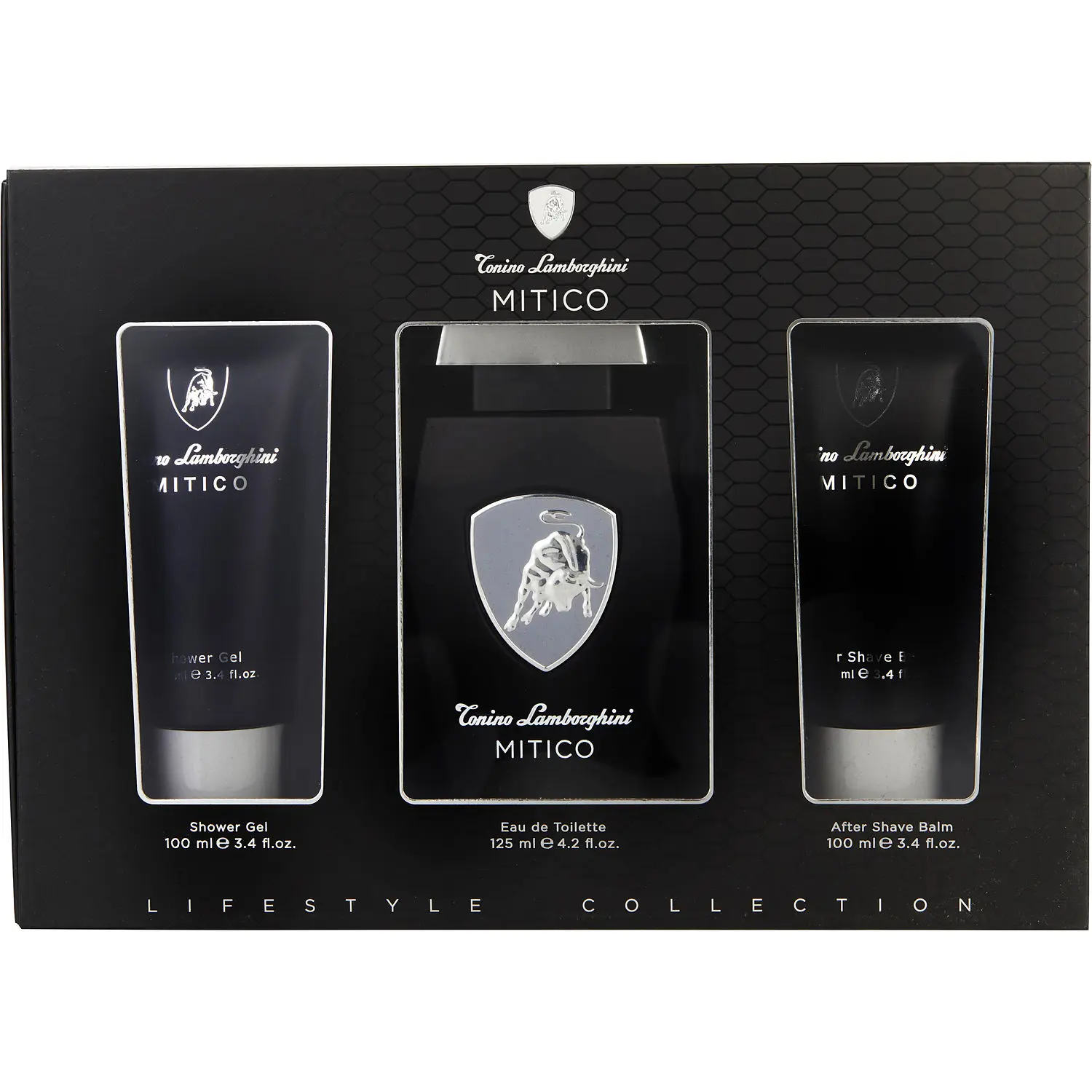Lamborghini Mitico Set-Edt Spray 4.2 Oz & Aftershave Balm 3.4 Oz & Shower Gel 3.4 Oz For Men