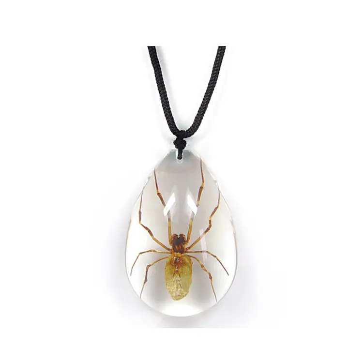 Clear Pendant Necklace with Real Spider