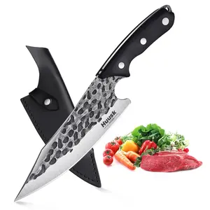 Huusk Chef Knife with Sheath - Viking Knife for Meat Cutting - Full Tang Butcher Knife - Kitchen or Camping Gifts for Dad - Blade, Knives Christmas BlackFriday Gift