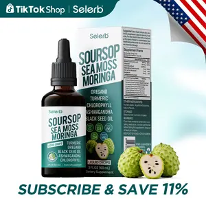Selerb Soursop Chlorophyll Sea Moss Moringa Liquid Drops – 13-in-1 Herbal Blend with Botanical Extracts – Daily Wellness Support – Fast Absorption – 2oz