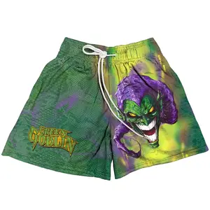 Men's Green Printed Gradient Pattern Mesh Basketball Shorts, Knee-Length, Four-Pocket Sweat-Absorbing Summer Shorts