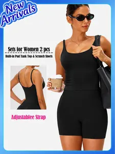 Women's Seamless Backless Strappy Fitness Set Outerwear: Figure-flattering sports top + High-stretch sports shorts with butt-lifting effect Tight-fitting yoga wear with breathable quick-dry properties Adjustable straps for a flattering silhouette Outdoor