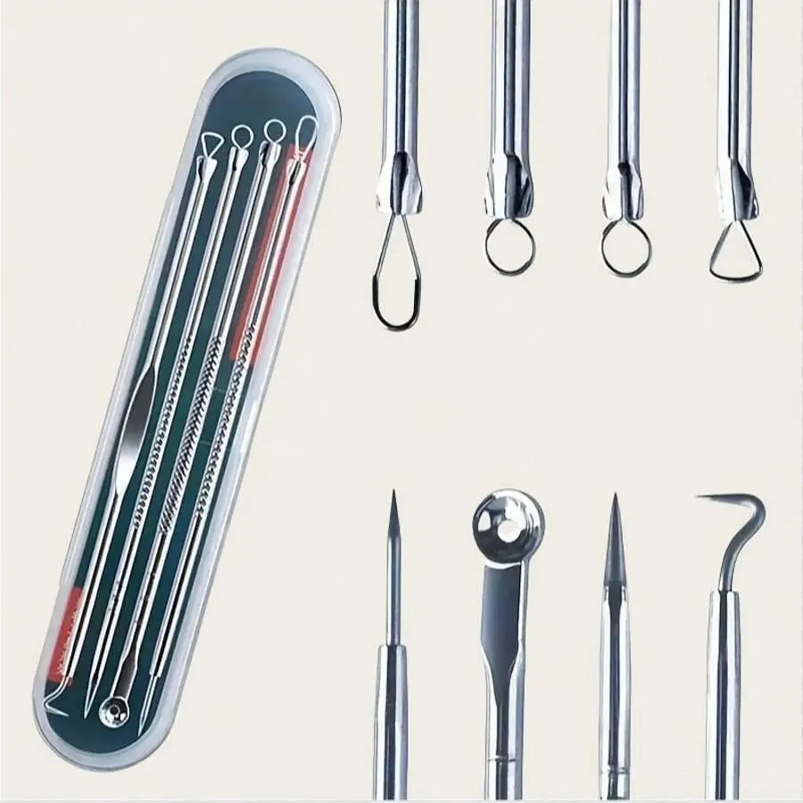 Professional Blackhead Removing Set, 4-Piece Silicone Acne Pimple Pop Tool Kit, Facial Beauty Instrument, Deep Cleansing & Exfoliating Beauty Tools, Pore Tweezer Tools for Women, Facial Care Tool, Blackhead Remover Set, Acne Pimple Extractor