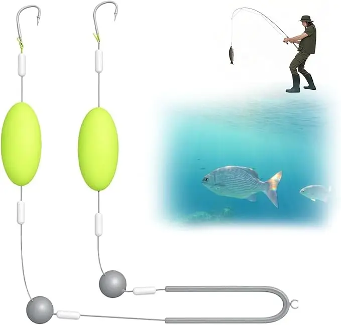 Artificial Fishing Lure Terminal Tackle - 3pcs Double-Hook Bottom Rig with Reverse Hooks, Antitangle, Snag-Resistant, Easy Handling Lures for Freshwater/Saltwater