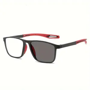 Sporty Photochromic Sunglasses, Stylish Black & Red Lightweight Frames for Men, Anti-Glare Tinted Lens for Outdoor & Driving, Comfortable Daily Eyewear