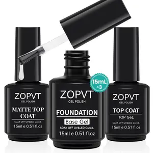 Zopvt Base Gel, Top Gel, Matte Top Coat Set, 3 Pieces 15ML Nail Polish Gel, Art DIY Design Gift, Suitable for Women, UV/LED Curing Required, Soak Off Gel