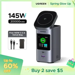 UGREEN Nexode Power Bank 20000mAh 145W PD 3.0 Portable Charger 72Wh Qi2 Certified 15W Wireless Fast Charging Magsafe Battery Pack 2C1A with TFT Display for iPhone 17/16 Series/MacBook/iPad,TikTokShopSpringGlowUp,Greenish