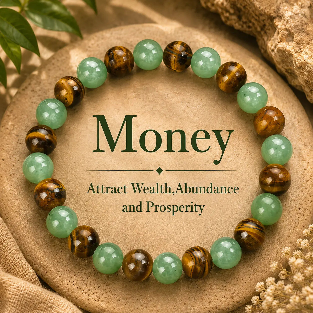 1pc Arpurraina Money Attraction Crystal Bracelet with Green Aventurine & Tiger Eye - Solid Unscented Prosperity & Wealth Amulet for Birthday, Anniversary, Summer Vacation & Theme Parties relief Abundance Elegance Versatile