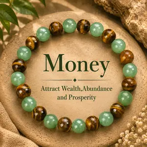 1pc Arpurraina Money Attraction Crystal Bracelet with Green Aventurine & Tiger Eye - Solid Unscented Prosperity & Wealth Amulet for Birthday, Anniversary, Summer Vacation & Theme Parties relief Abundance Elegance Versatile