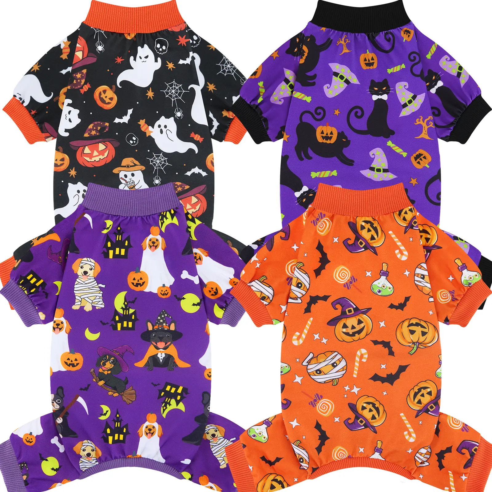 XPUDAC Halloween Dog Pajamas, Funny Ghost Pumpkin Halloween Costumes for Dogs, Soft Strechy Doggy Clothes for Small Medium Large Dogs