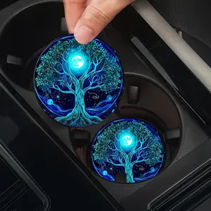 Tree of Life Car Cup Holder Mat, Blue Glowing Tree Design Diatomite Coaster, Washable Car Accessory for Car Cup Holders - Divine Lake View Home Decor