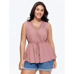 BLOOMCHIC Women's Plus Size Sleeveless Rayon Fabric Tank Top - Stretchy Waist, Lace Trim, Smooth Garment, M-6X Sizes, 2026 Summer Vibes Swimweek