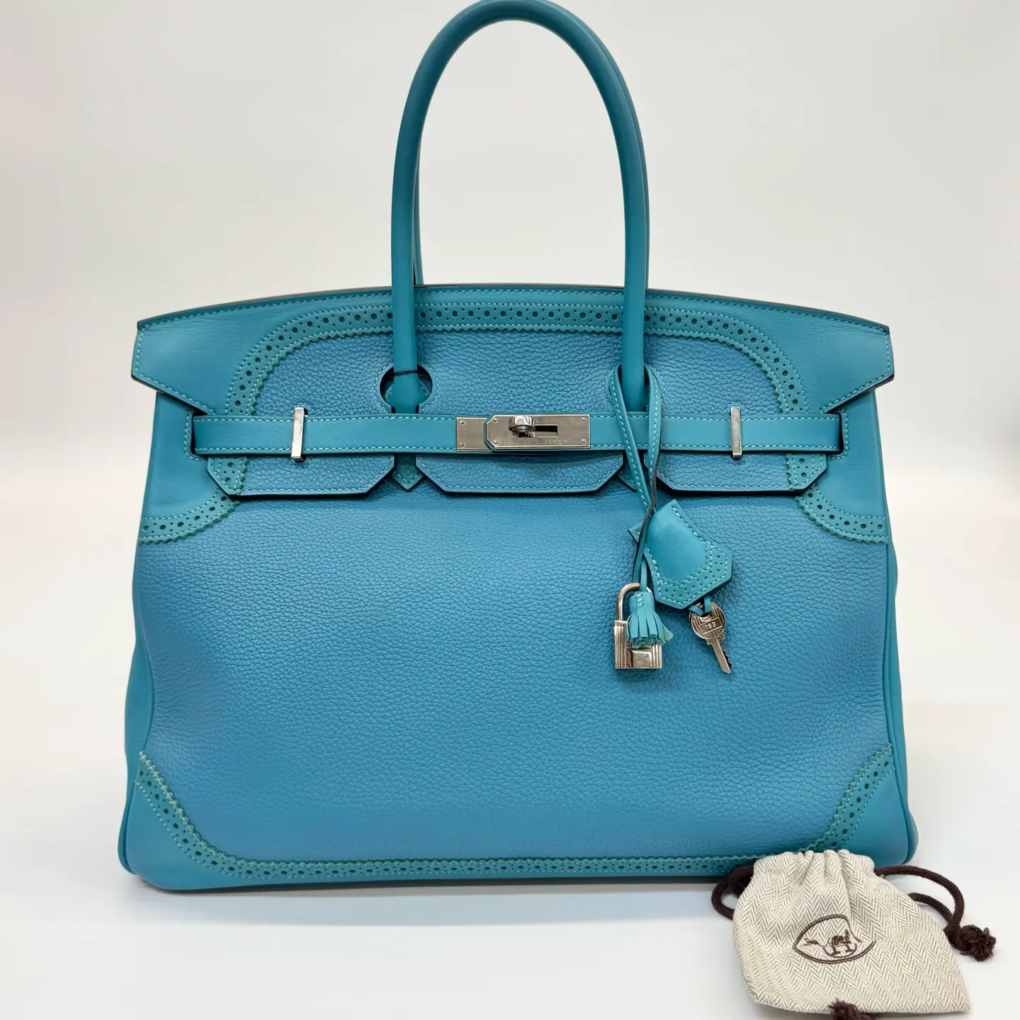 Pre-owned HERMÈS Birkin 35 Blue Lace T Stamp Togo Leather Base Length 35 Serial N23117480