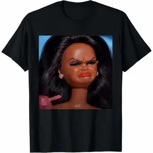 100% Premium Cotton graphic tees Humorous Reaction Meme Featuring Angry Disgusted Black Doll Face Design for T-Shirt
