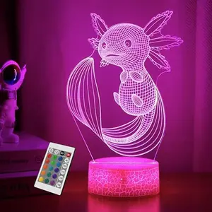 Axolotl Gifts, 3D Illusion Lamp, 3D Axolotl Night Light with Remote and Touch Control, Axolotl Decor for Kids Room, Girls Birthday Gamer Gaming Gifts