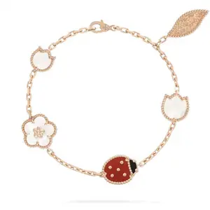 Pre-owned VCA Lucky Spring Bracelet 2024 5 Motifs Carnelian Mother of pearl Onyx 18K Rose Gold