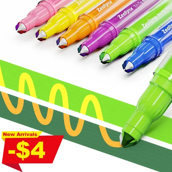 Zeallynx 6-Pack Magic Color-Changing Marker Pens, Triple-Tip Highlighters with 2 Color Tips & 1 Color-Shift Tip, Quick-Dry No-Bleed Ink, 3 Sets: Color-Shift, Erasable (Built-In Erase Tip) & Regular for Journaling, Planner, Drawing & Gifts,back to school