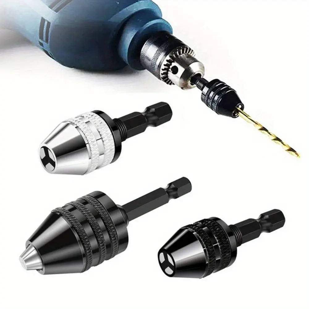 3 Pack Quick-Change Keyless Drill Chuck Adapter - Carbon Steel Drill Attachment Chucks, 1/4 Inch Hex Shank, Easy Bit Swapping, Durable Black & Silver, 0.6-8mmX1/0.3-3.6mmX2, for Cordless Power Screwdriver & DIY Home Improvement Use