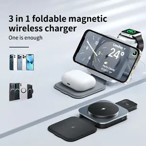 3-in-1 Foldable Magnetic Wireless Charging Station, Fast Charger Dock for iPhone 15/14/13/12/11, Apple Watch & AirPods Pro/3/2 portable charger 3 charging cable wireless charger magnetic phone charger