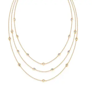 Ettika Crystal Dotted Layered Necklace - 18k Gold Plated Brass Cubic Zirconia Women's Jewelry with 3" Extender and Lobster Clasp