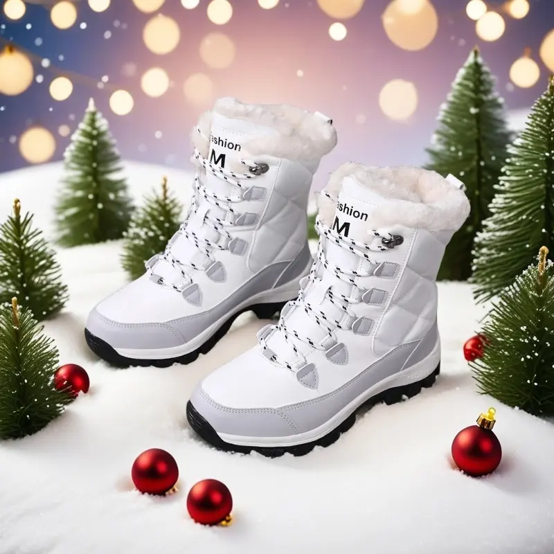 Women's Classic Round Toe Thigh-High Thick-Soled Thick-Heel PU & EVA Boot Footwear - Anti-Slip, Anti-Freezing, Warm, Ankle-Support - for Outdoor Walks, Snowy Hiking - Girls' Black, White Shoes