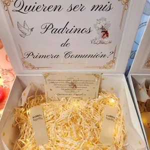 First Communion Godparents Proposal Gift Box with Set of Two 11oz Mugs Quieren Ser Mis Padrinos de Primera Comunion?