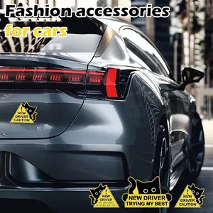 3-pack of student driver car stickers (large), fun new driver magnets, reflective new driver stickers, "Please wait patiently" new driver safety warning sign, cute black cat.