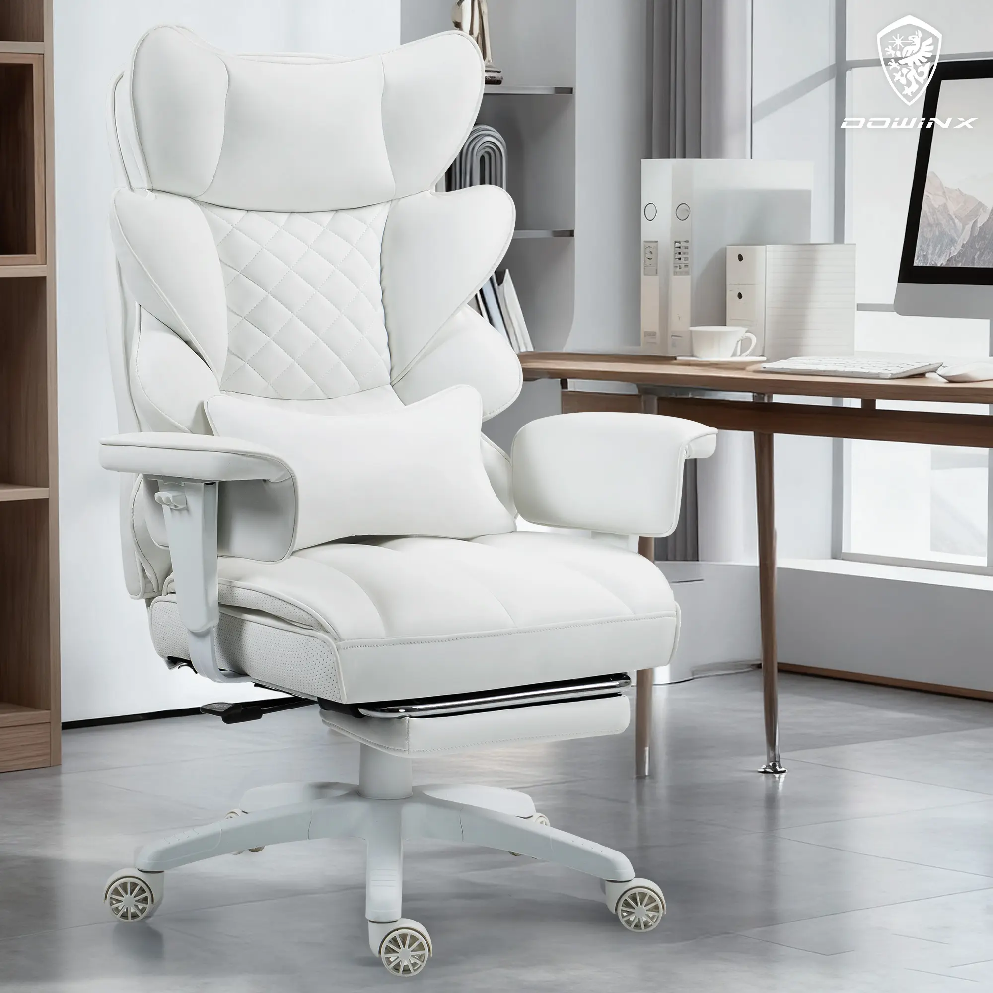 Dowinx Big and Tall Executive Office Chair with Pocket Spring Cushion, High-Back Ergonomic Gaming Chair with Adjustable Lumbar Support, 3D Armrests & Retractable Footrest